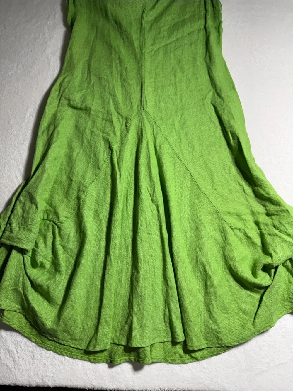 Khangura Bohemian Linen Sleeveless Green Maxi Dress with Gathered Flared Skirt - Picture 4 of 10